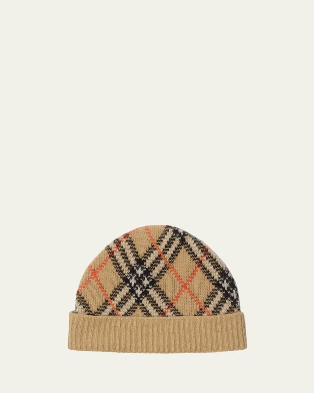 Check Cashmere-Blend Beanie